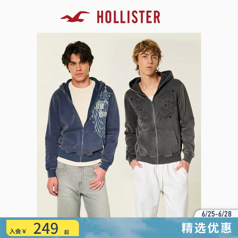 Hollister American Retro Trendy Fleece Hooded Sports Sweatshirt Jacket 26 Autumn Men's Clothing 322-6214