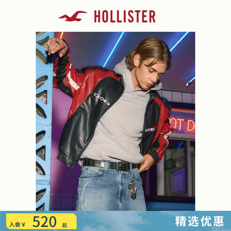 Hollister American-Style Pu Leather Dodge Racing Embroidered Motorcycle Jacket 26 Spring Men's Clothing 332-6008