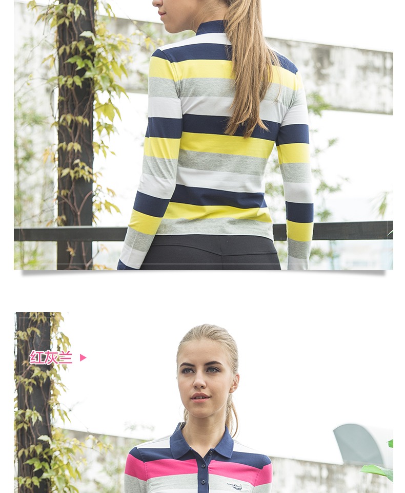 Áo sơ mi cá sấu Áo sơ mi nữ POLO 2018 Thu mới Áo dài tay sọc V-cotton Cotton Áo thun thể thao thông thường áo polo có cổ