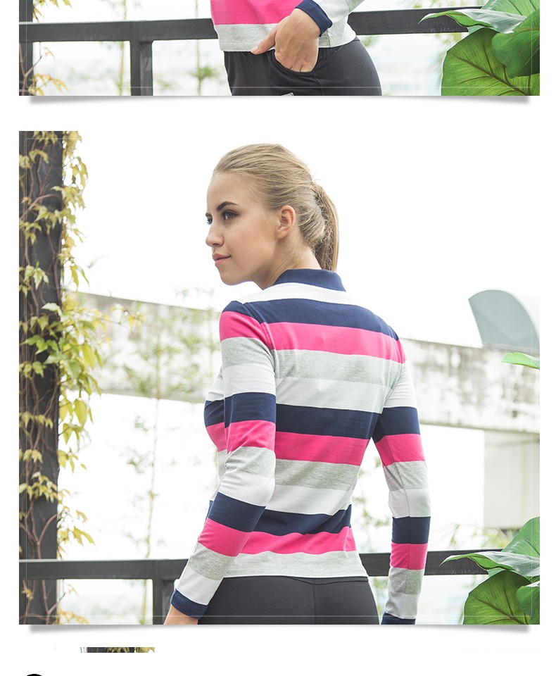 Áo sơ mi cá sấu Áo sơ mi nữ POLO 2018 Thu mới Áo dài tay sọc V-cotton Cotton Áo thun thể thao thông thường áo polo có cổ