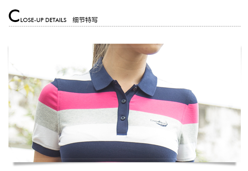 Áo thun cá sấu nữ POLO 2018 mùa hè mới thoáng khí sọc ngắn tay áo thể thao áo polo form rộng