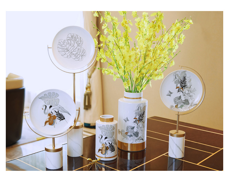 European white ceramic simulation flower vase furnishing articles sitting room of new Chinese style household soft adornment creative dried flower arranging flowers