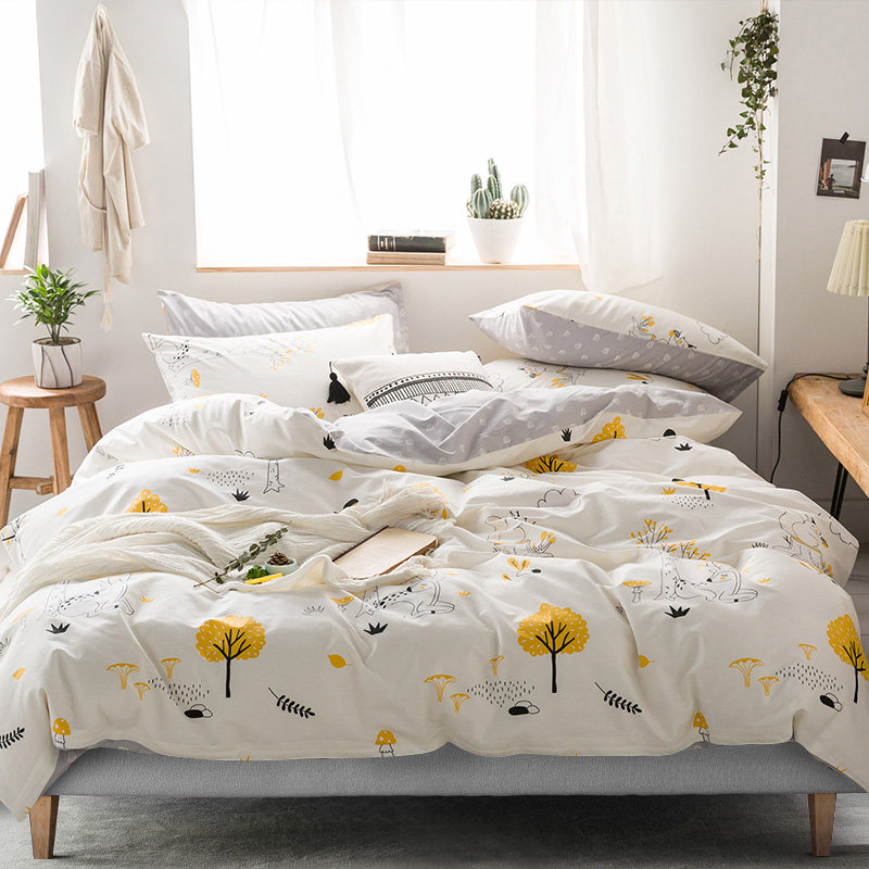 Arctic velvet net red four-piece cotton pure cotton dormitory bed three-piece girl heart bed single bed supplies 4