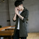 Мужской осенний длинный плащ, трендовая тонкая толстовка с капюшоном для отдыха, 2020, средней длины