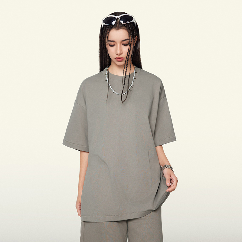 230g Cool Basic Solid Color Short-Sleeved T-Shirt for Men, Summer Sports and Leisure Round Neck Loose Half-Sleeved Base Shirt for Couples