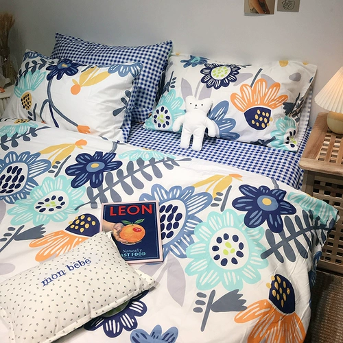 Покрывало, хлопковый брендовый комплект, свежая простыня, пододеяльник, 4 предмета, 3 предмета