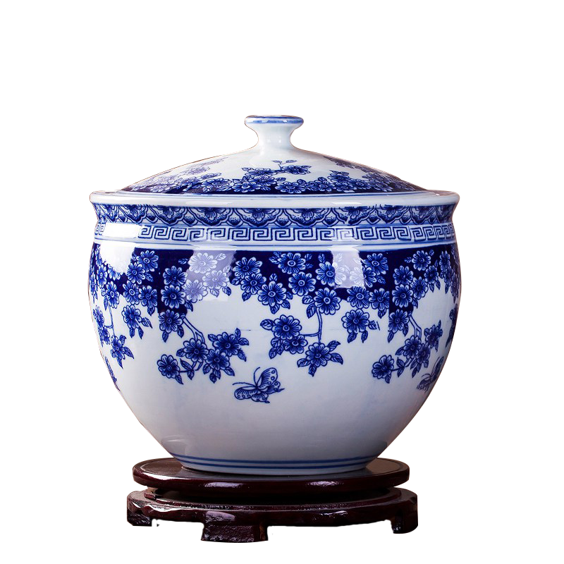 Jingdezhen porcelain ceramic barrel 10 jins 20 jins to lard rapeseed tea oil cylinder caddy fixings pickle jar package mail