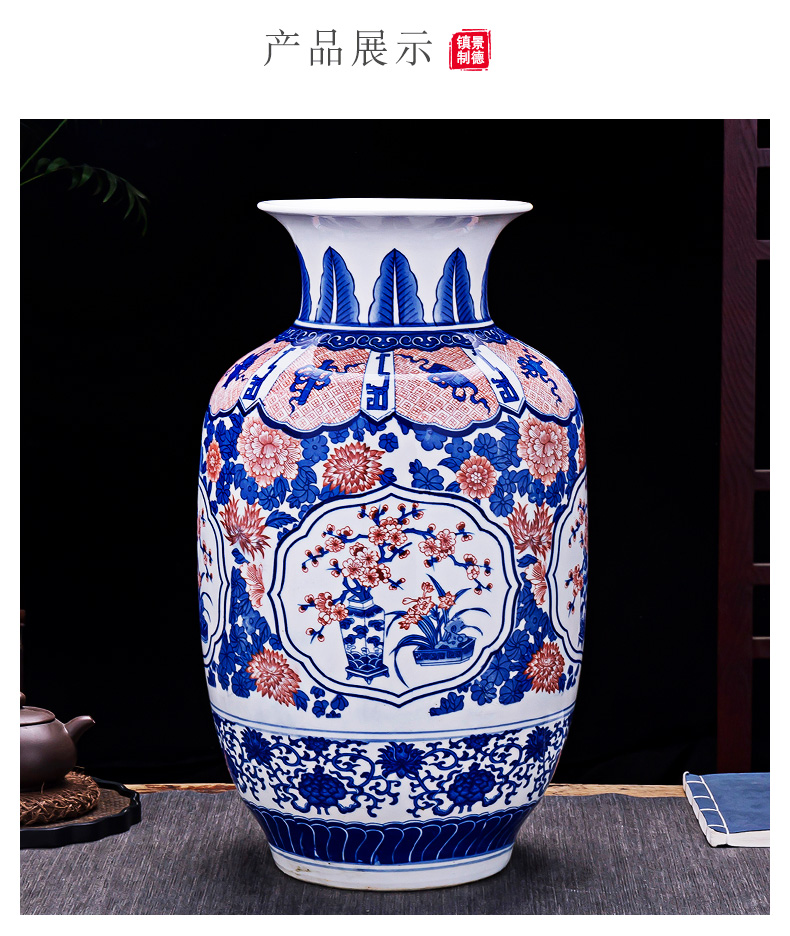 Jingdezhen ceramics blue and white tie up lotus flower dragon vase large antique Chinese style home sitting room adornment is placed