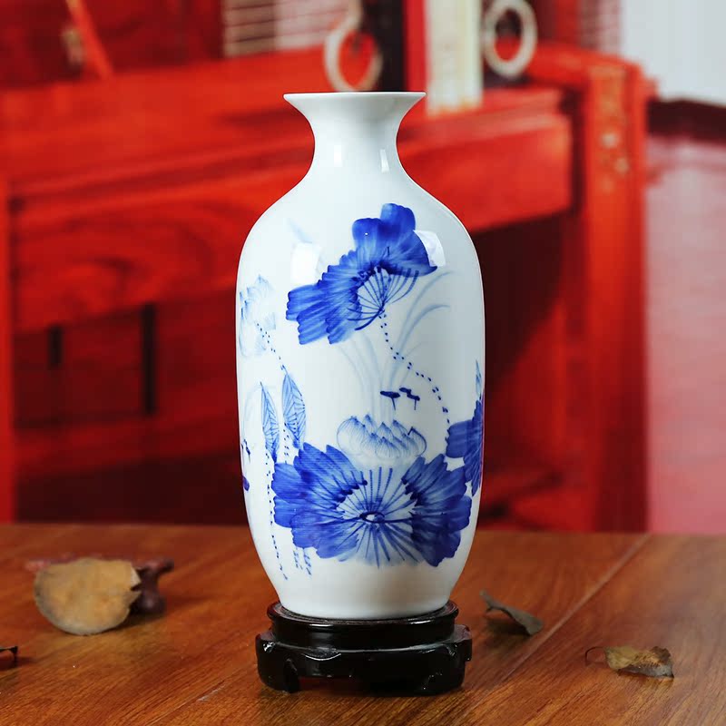 Jingdezhen ceramic vase modern blue and white porcelain painting lotus home sitting room place flower crafts gifts