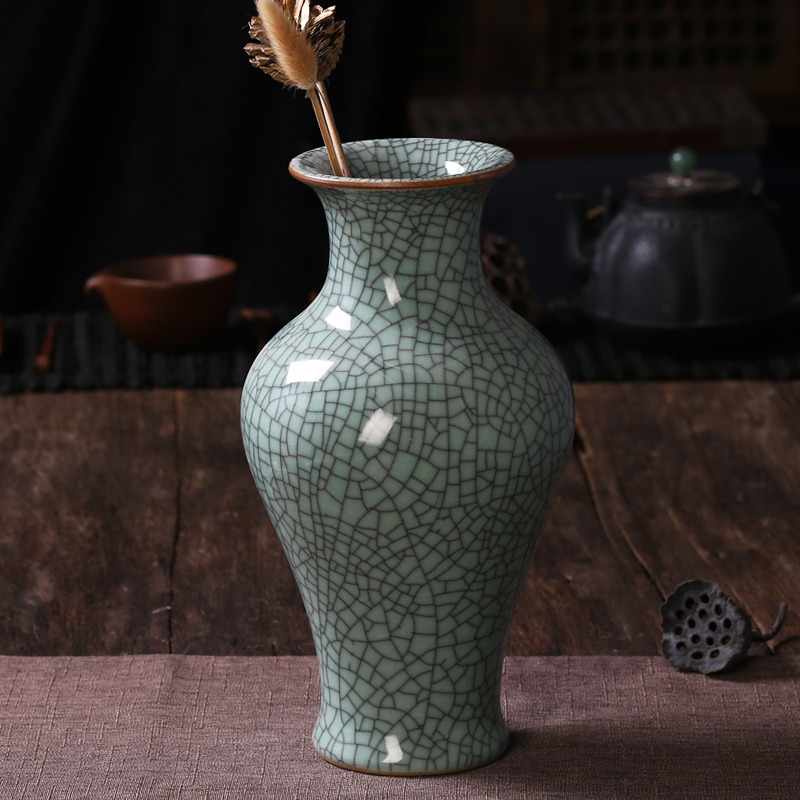 Archaize of jingdezhen ceramics up green glaze open piece of crack vases, flower arranging Chinese classical sitting room adornment is placed