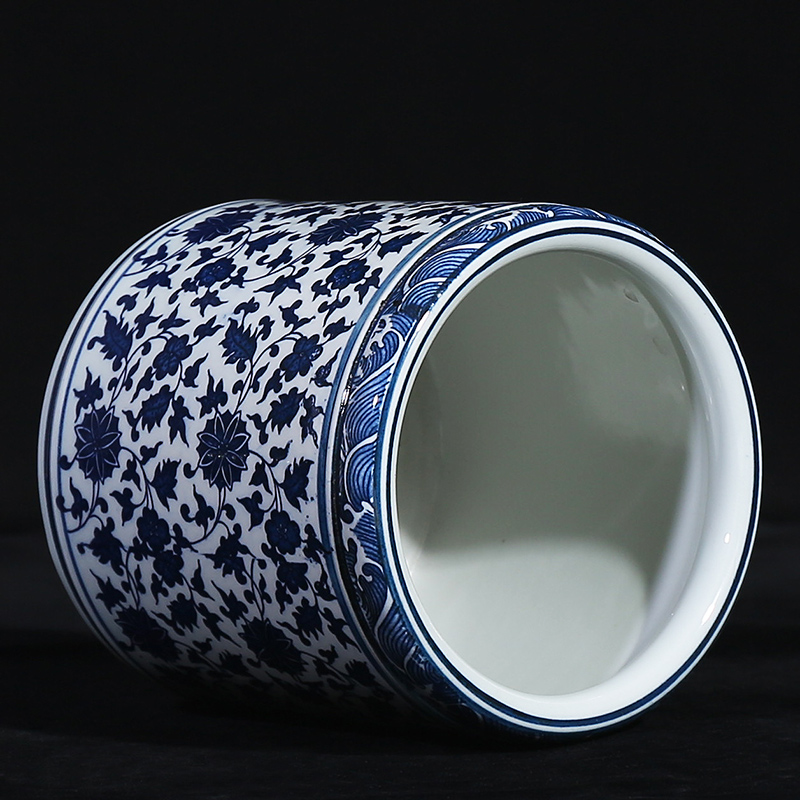 Jingdezhen blue and white porcelain ceramic vase bound branch lotus study classical household brush pot office handicraft furnishing articles