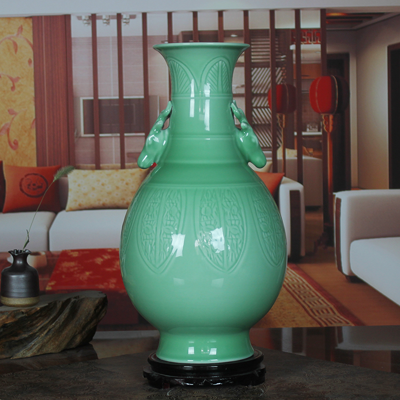 Jingdezhen ceramics shadow celadon glaze color green vase I household crafts sitting room classical furnishing articles