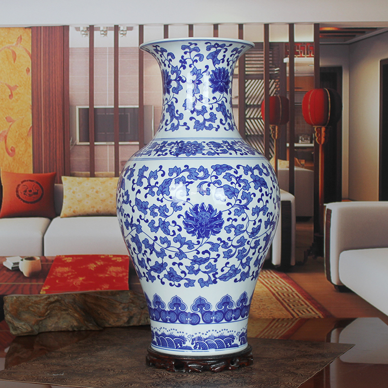 Blue and white porcelain of jingdezhen ceramics bound branch lotus landing a large vase household act the role ofing is tasted furnishing articles sitting room hotel company
