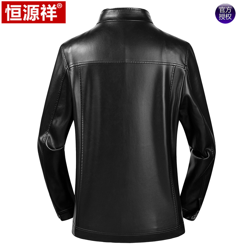 Hengyuanxiang trung niên nam mùa xuân áo da và mùa thu quần áo mỏng giản dị cổ áo jacket da 40-50 tuổi cha váy