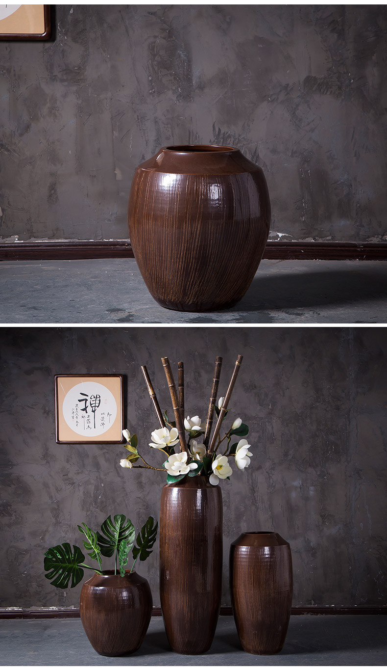 Jingdezhen ceramic vase of large sitting room porch garden villa, Chinese style restoring ancient ways is the dried flower POTS flowerpot