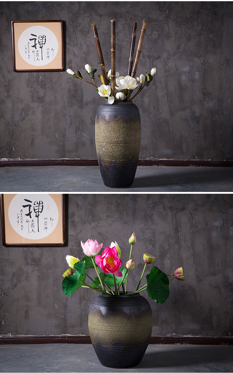 Hotel lobby floor high - end ceramic vase furnishing articles power pottery flower arranging device villa example room coarse pottery