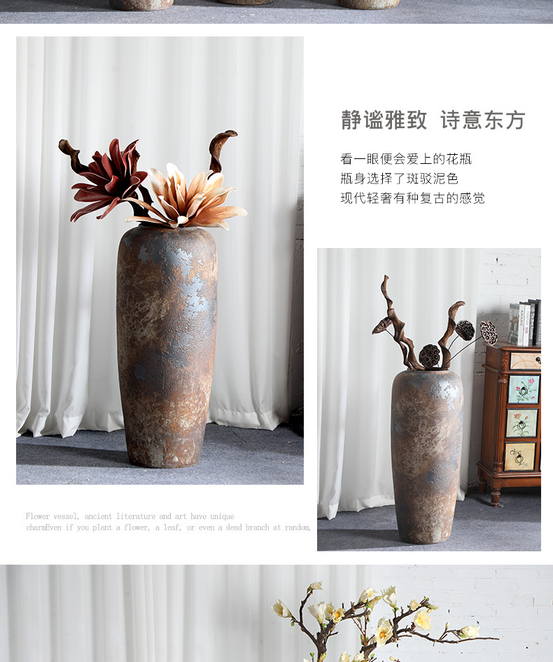 Super - large jingdezhen ground vase Chinese style restoring ancient ways is plugged into the dried coarse pottery sitting room hotel villa do old ceramic furnishing articles