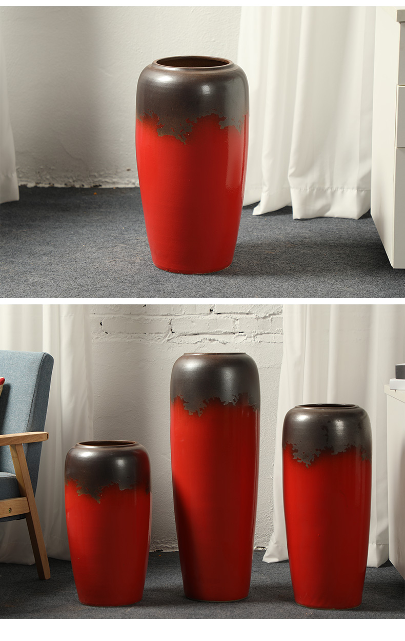 Jingdezhen ceramic vase landing big red Chinese red dried flower vases, sitting room of I and contracted style flower arrangement furnishing articles