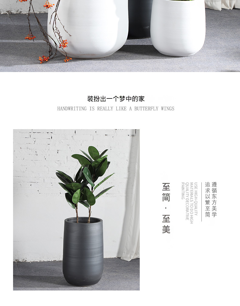 Green plant in northern black ceramic vase flowerpot I and contracted indoor plant decoration cylinder hydroponic POTS of large diameter