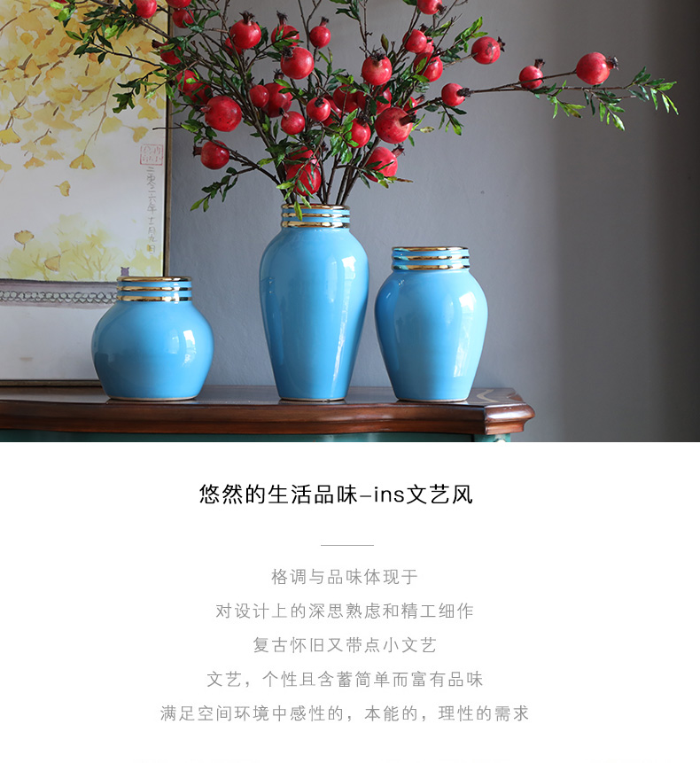 Light the key-2 luxury of modern ceramic vase furnishing articles Nordic new Chinese style flower arranging jingdezhen ceramic big blue vase household living room