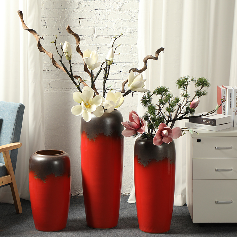 Jingdezhen ceramic vase landing big red Chinese red dried flower vases, sitting room of I and contracted style flower arrangement furnishing articles