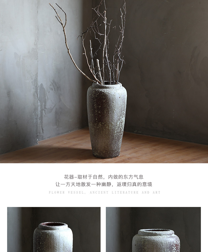 Wide caliber vase modern fashion old pottery vase furnishing articles flower arranging dried flower vase reed sitting room suit coarse pottery