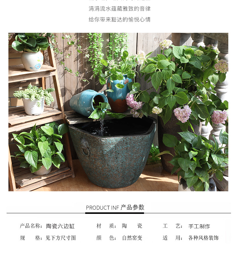 Jingdezhen ceramic aquarium fish bowl sitting room extra large water lily lotus old flowers cylinder tank yard