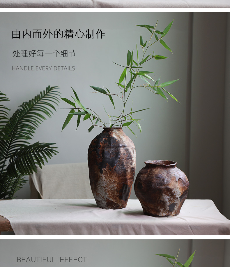 Coarse pottery retro vantage wabi-sabi penury, wind wind pottery flower art flower arranging flowers exchanger with the ceramics decoration vase furnishing articles