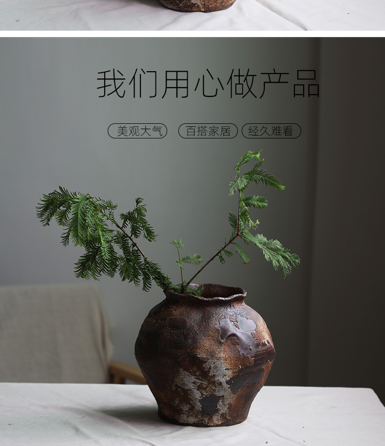 Coarse pottery retro vantage wabi-sabi penury, wind wind pottery flower art flower arranging flowers exchanger with the ceramics decoration vase furnishing articles