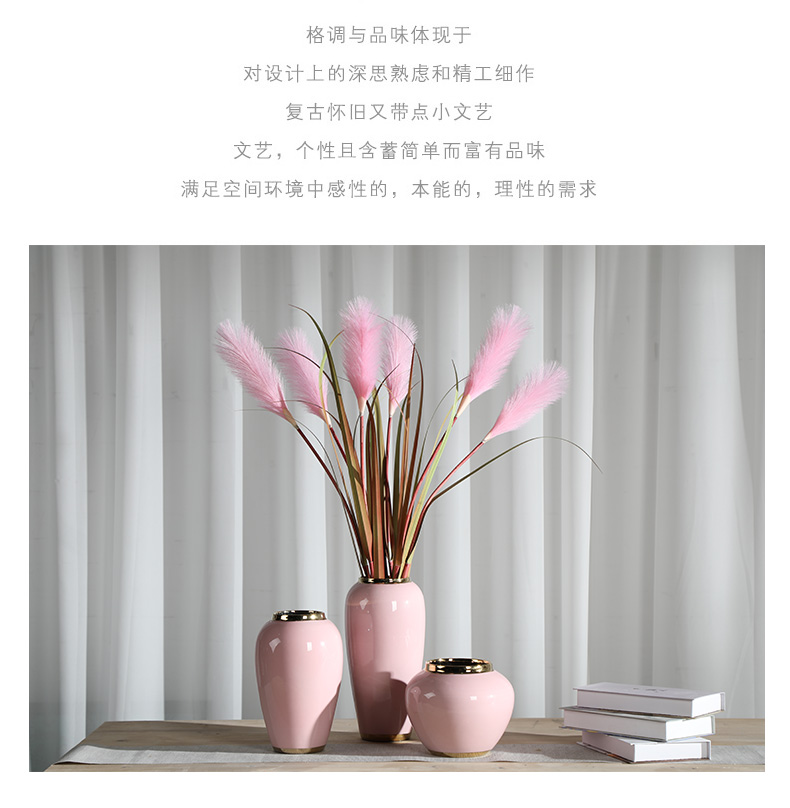 Nordic ins furnishing articles pink ceramic vase dandelion flower arrangement sitting room decoration is contracted and I household adornment