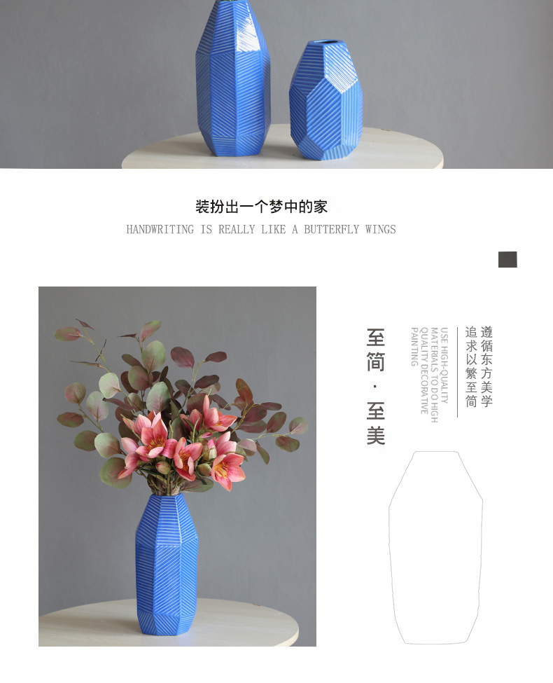 Geometric ceramic vase furnishing articles designer sitting room dry flower flower vase decoration decoration ideas Nordic blue gray