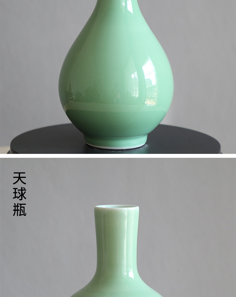 Jingdezhen ceramics by hand shadow blue glaze pea green vase flower arranging antique Chinese wine sitting room adornment is placed