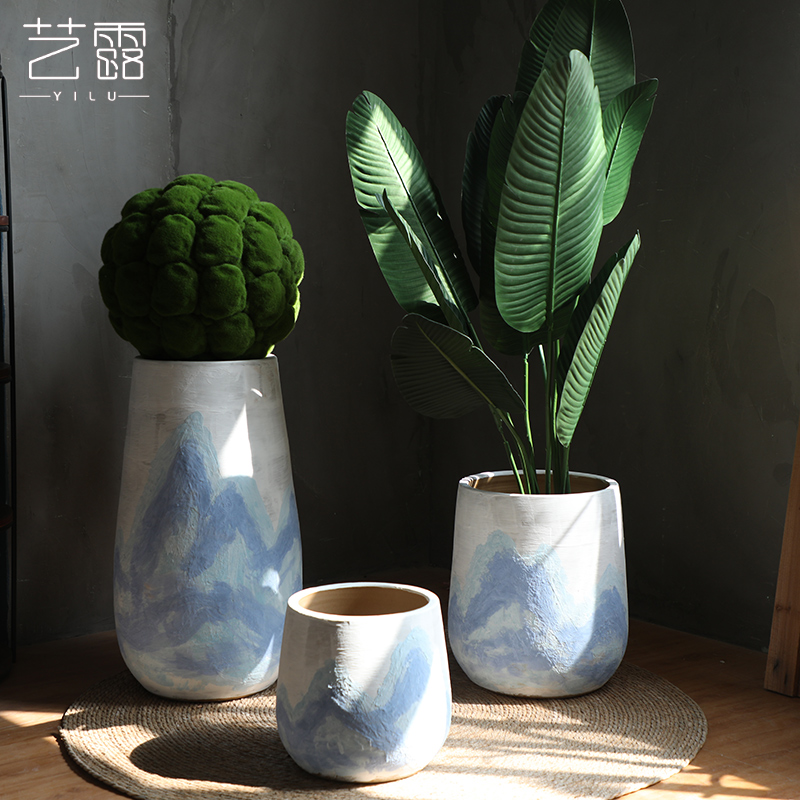 Jingdezhen ceramic Nordic green plant of large diameter flowerpot land contracted flowers villa hotel decoration flower arranging furnishing articles