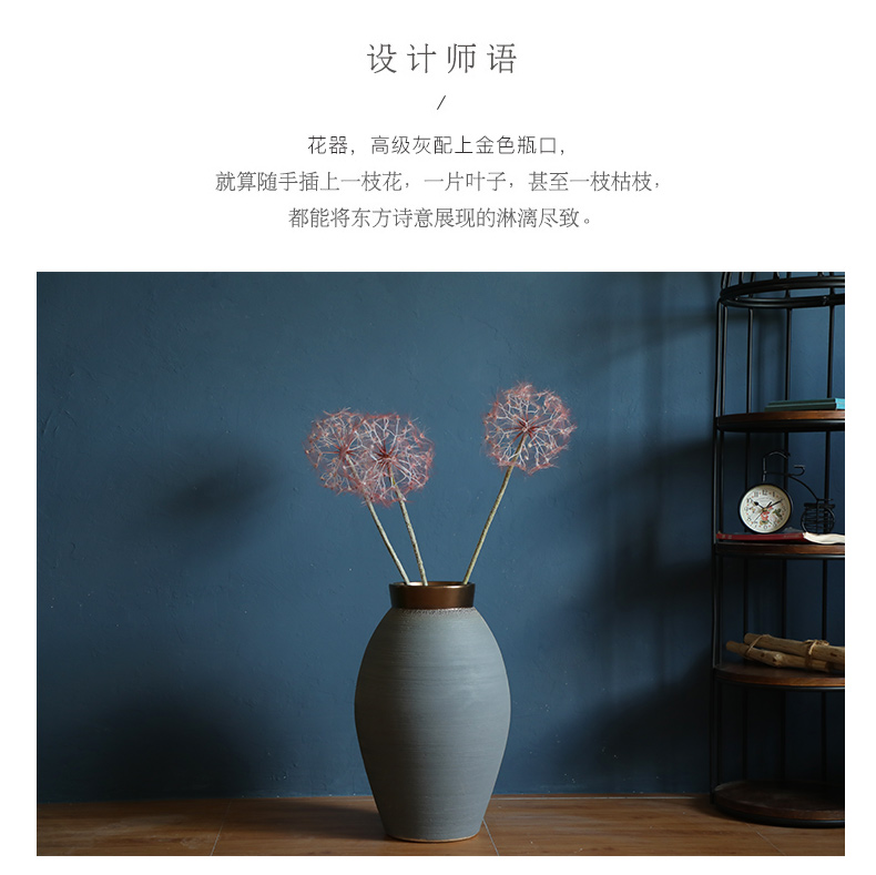 European gray dried flowers thick retro large French I and contracted clay ceramic vase furnishing articles sitting room flower arrangement