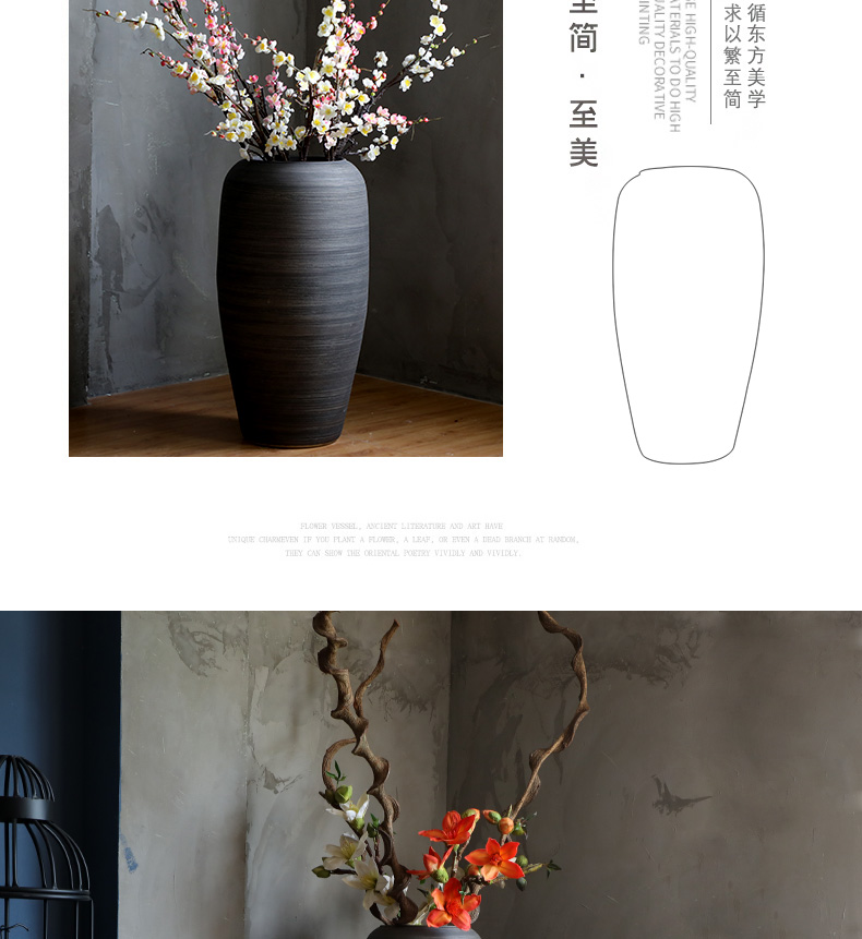 Chinese style restoring ancient ways of large vases, ceramic furnishing articles pottery sitting room hotel decoration flower arranging dried flowers thick ceramic bottle