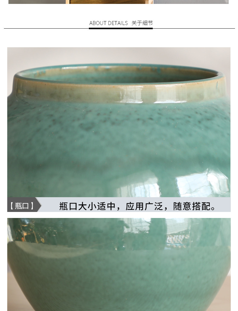 Jingdezhen ceramic little sitting room of Chinese style decoration green vase furnishing articles retro clay coarse pottery hydroponic flowers vase