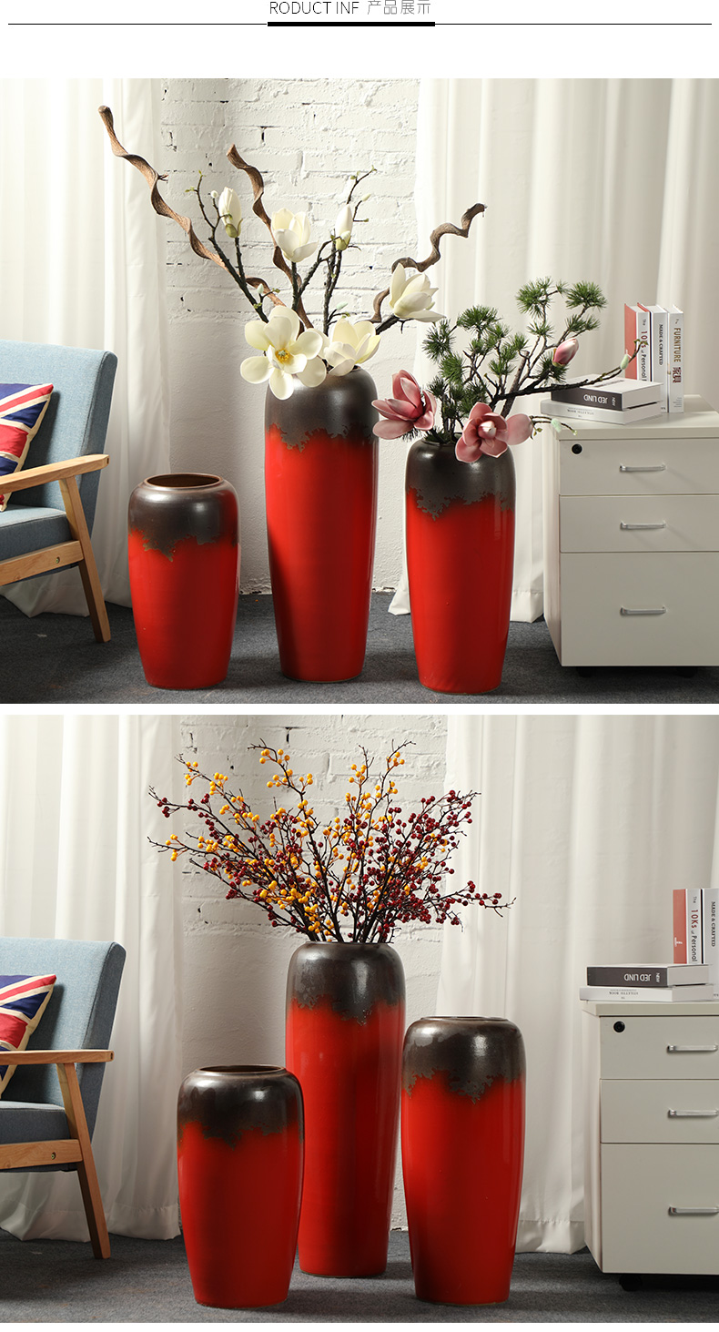 Jingdezhen ceramic vase landing big red Chinese red dried flower vases, sitting room of I and contracted style flower arrangement furnishing articles