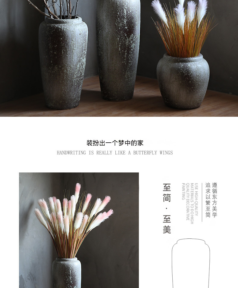 Wide caliber vase modern fashion old pottery vase furnishing articles flower arranging dried flower vase reed sitting room suit coarse pottery