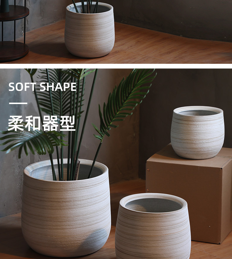 Ceramic Nordic flowerpot creative simplicity vase wood white clay color green plant hydroponic indoor adornment balcony cylinder large caliber