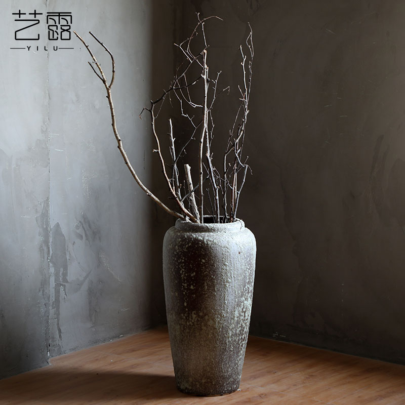 Wide caliber vase modern fashion old pottery vase furnishing articles flower arranging dried flower vase reed sitting room suit coarse pottery