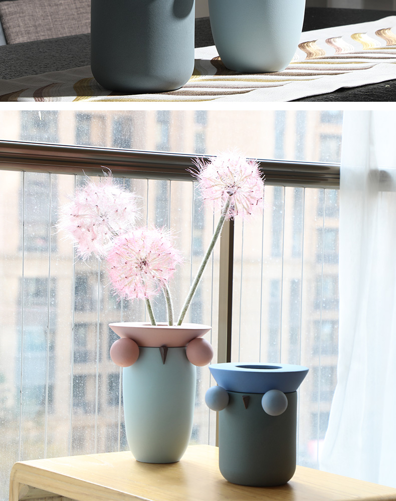 The owl flower implement morandi Scandinavian minimalist geometric color ceramic vase household ins between example soft furnishing articles