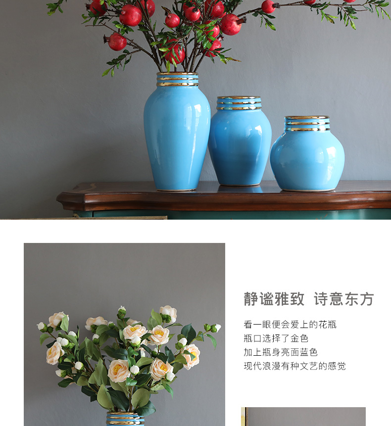 Light the key-2 luxury of modern ceramic vase furnishing articles Nordic new Chinese style flower arranging jingdezhen ceramic big blue vase household living room