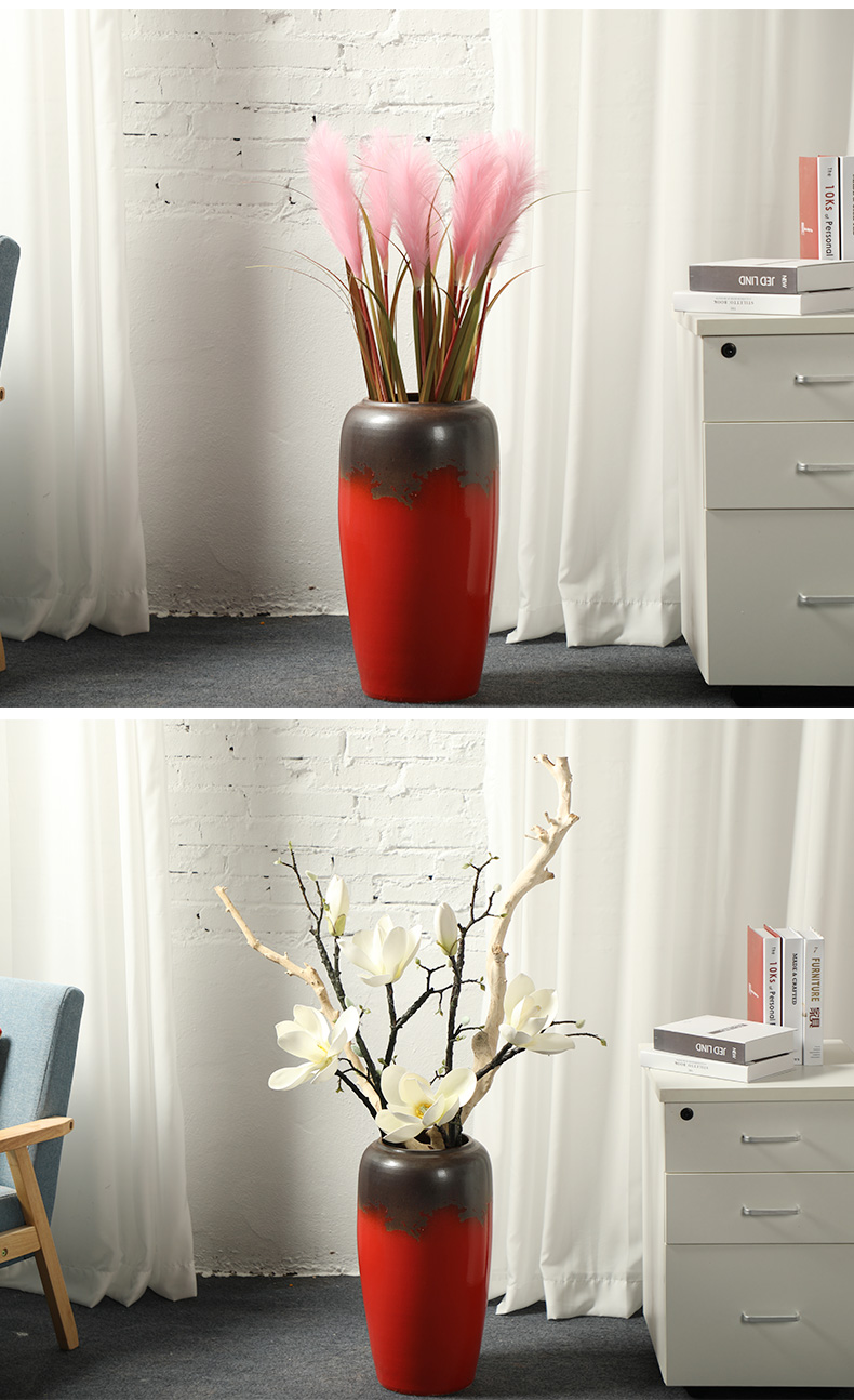 Jingdezhen ceramic vase landing big red Chinese red dried flower vases, sitting room of I and contracted style flower arrangement furnishing articles