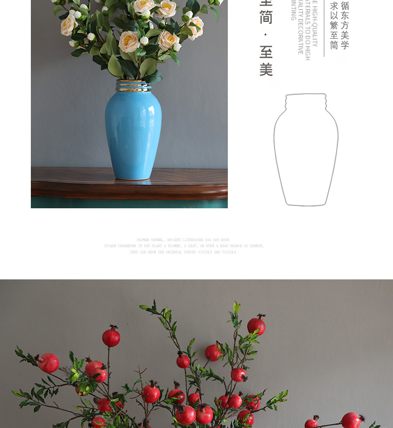 Light the key-2 luxury of modern ceramic vase furnishing articles Nordic new Chinese style flower arranging jingdezhen ceramic big blue vase household living room