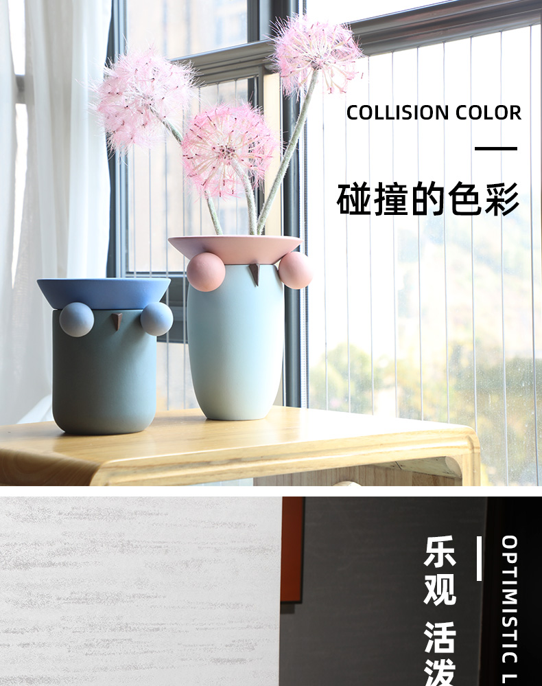 The owl flower implement morandi Scandinavian minimalist geometric color ceramic vase household ins between example soft furnishing articles