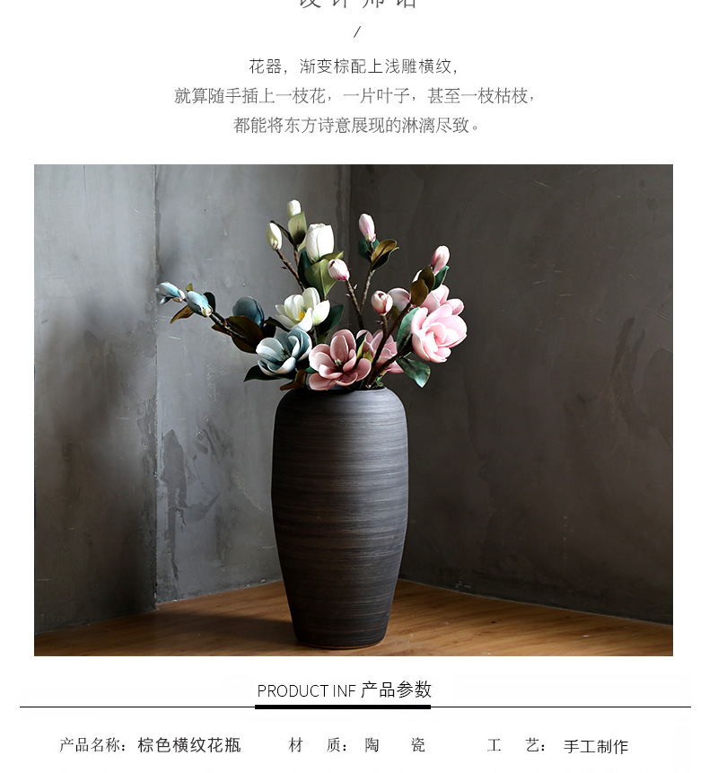 Chinese style restoring ancient ways of large vases, ceramic furnishing articles pottery sitting room hotel decoration flower arranging dried flowers thick ceramic bottle