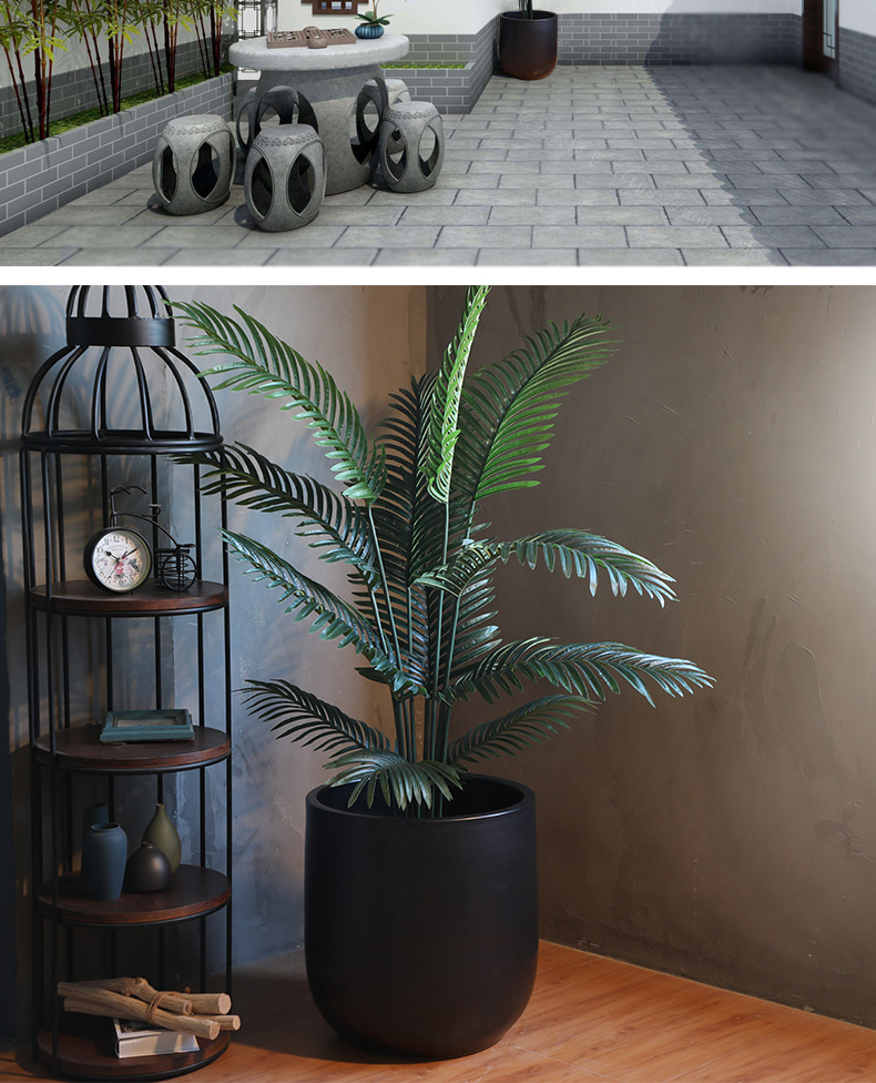 Nordic ceramic flower pot contracted creative floor living room decoration to the hotel green plant furnishing articles of large diameter cylinder black flower pot