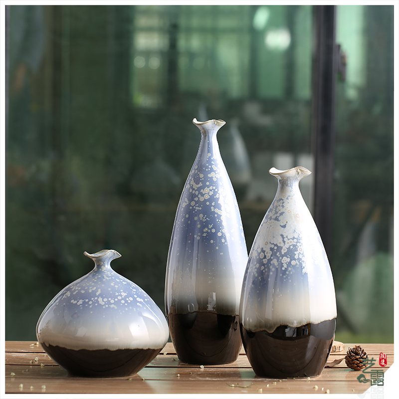 Art show European Mediterranean modern jingdezhen ceramic color glaze vase three - piece sitting room place ornament