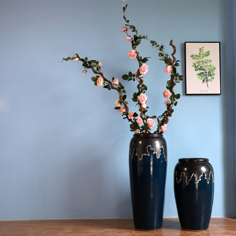 Jingdezhen ceramic big vase colored glaze flower arranging landing place villa living room flower implement simple modern pottery restoring ancient ways