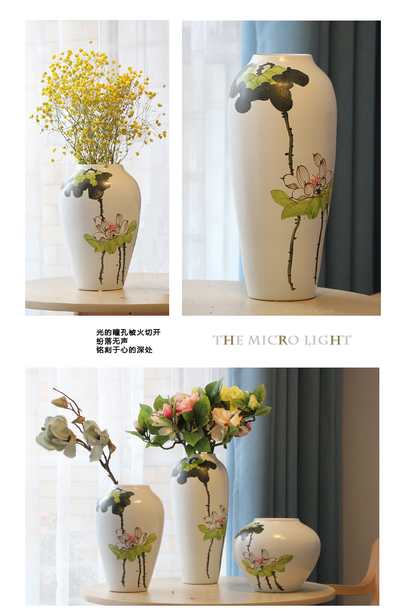 Modern new Chinese style is pure hand - made lotus between three - piece ceramic vase example household act the role ofing is tasted decorative porcelain furnishing articles